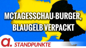 McTagesschau-Burger, blaugelb verpackt | Von Friedhelm Klinkhammer und Volker Bräutigam by apolut